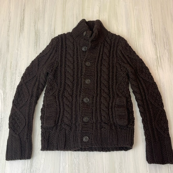 Ezra Fitch Vintage Heavy Hand Knit 100% Wool Mens Small Brown Sweater - Picture 2 of 13